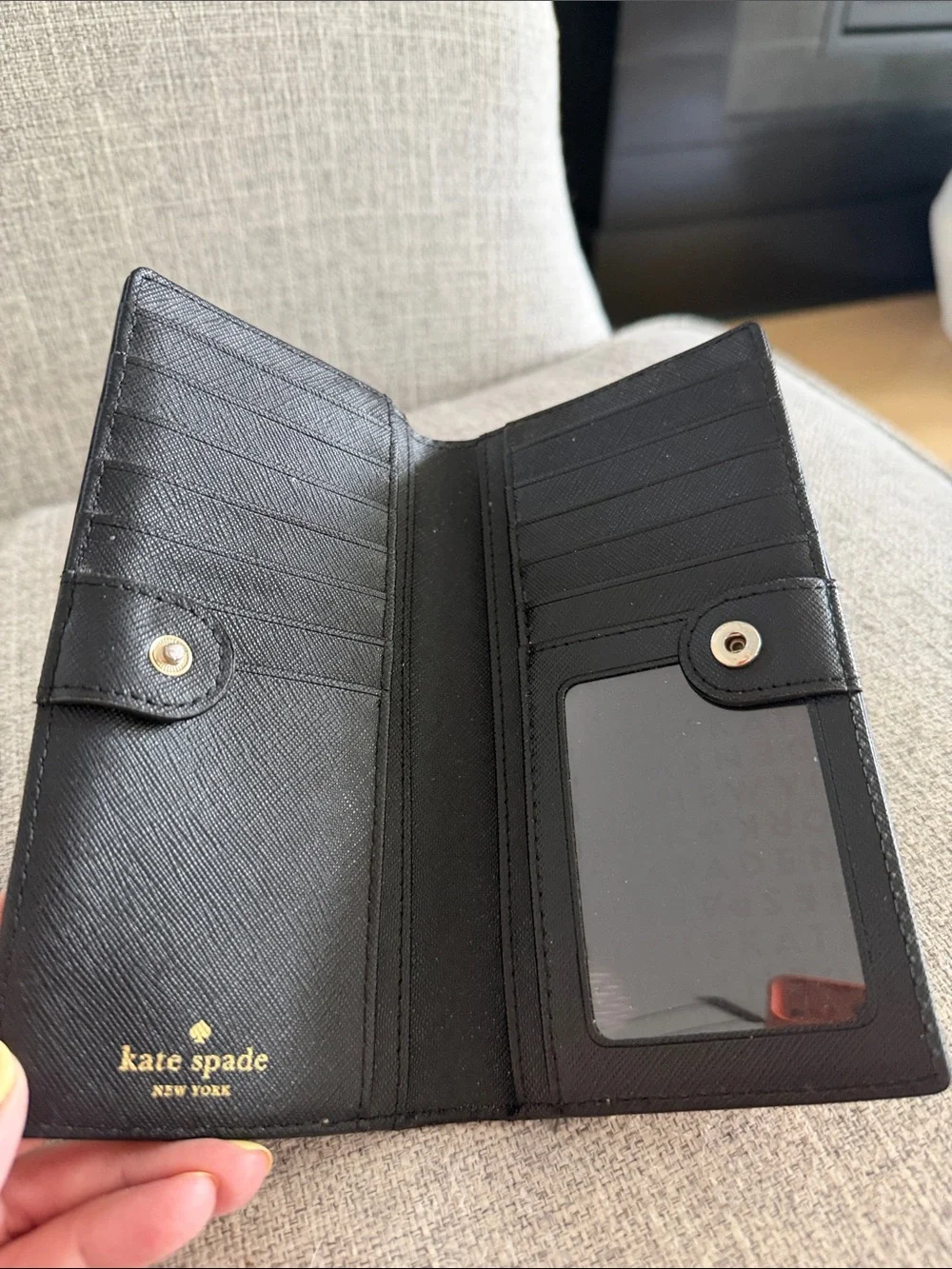 kate spade Two-Tone Cream and Black Zip-Around Wallet with Gold Plaque